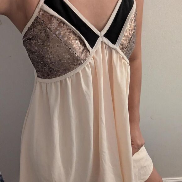 Women's medium Cream and Gold sequin Babydoll-dress - Picture 1 of 8